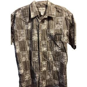 Cooke Street Honolulu Men’s L Brown Tribal SS Button Down Cotton Hawaiian Shirt